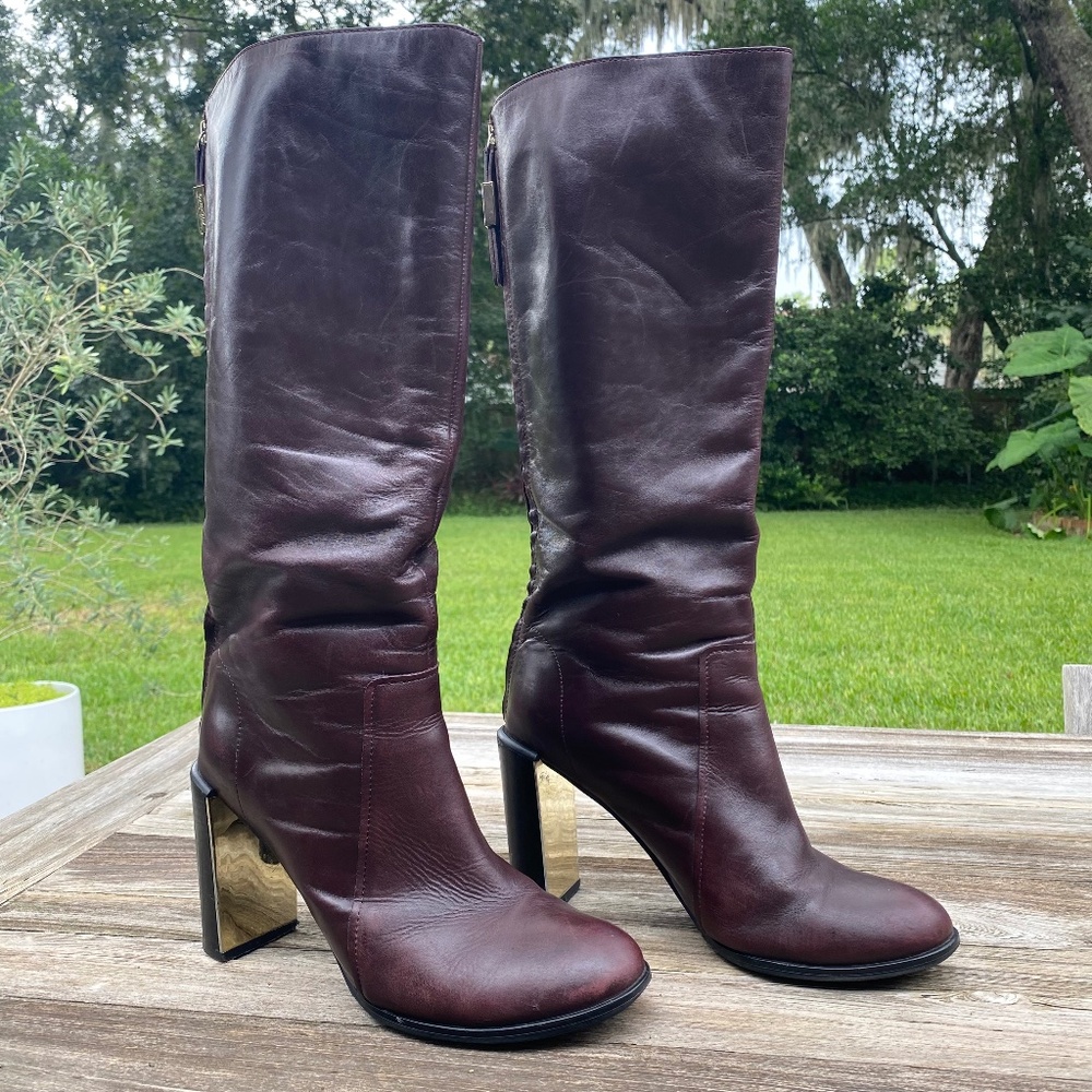 See By Chloe Burgundy Leather Knee-High Heeled Boots